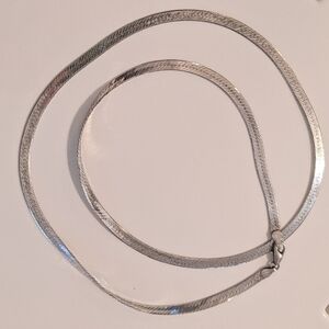 925 Silver Necklace Smooth Herringbone Linked Long Chain Statement